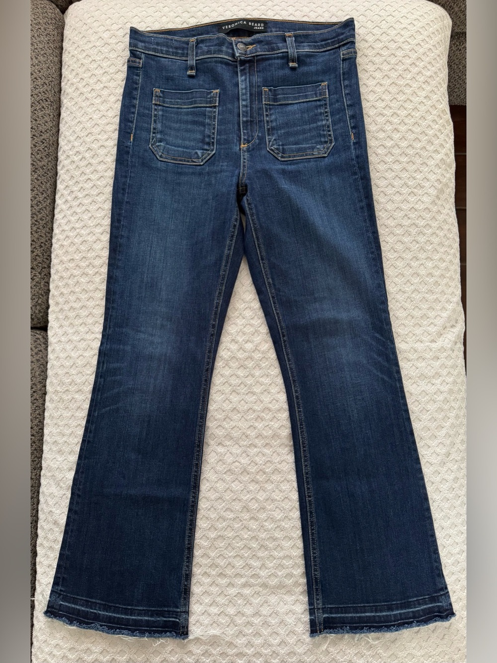 Veronica Beard Carolyn 10” Baby Boot Jeans 27 Dark Vintage Patch Pocket Raw Hem